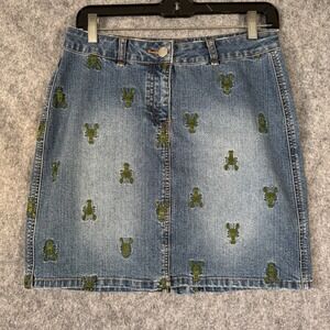Vtg Lilly Pulitzer Lobsters Denim Jean Skirt Womens 2 Embroidered Beach Summer